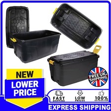 110L & 145L  Heavy Duty Indoor Outdoor Black Storage Trunk With Wheels & Handles