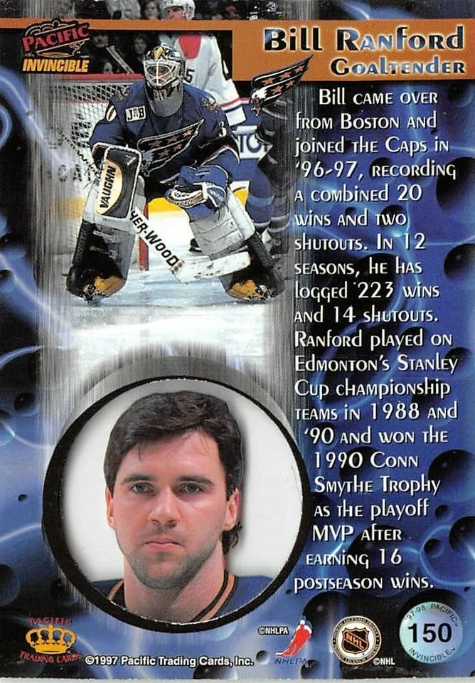 1997-98 Pacific Invincible #150 Bill Ranford - Image 2 of 2
