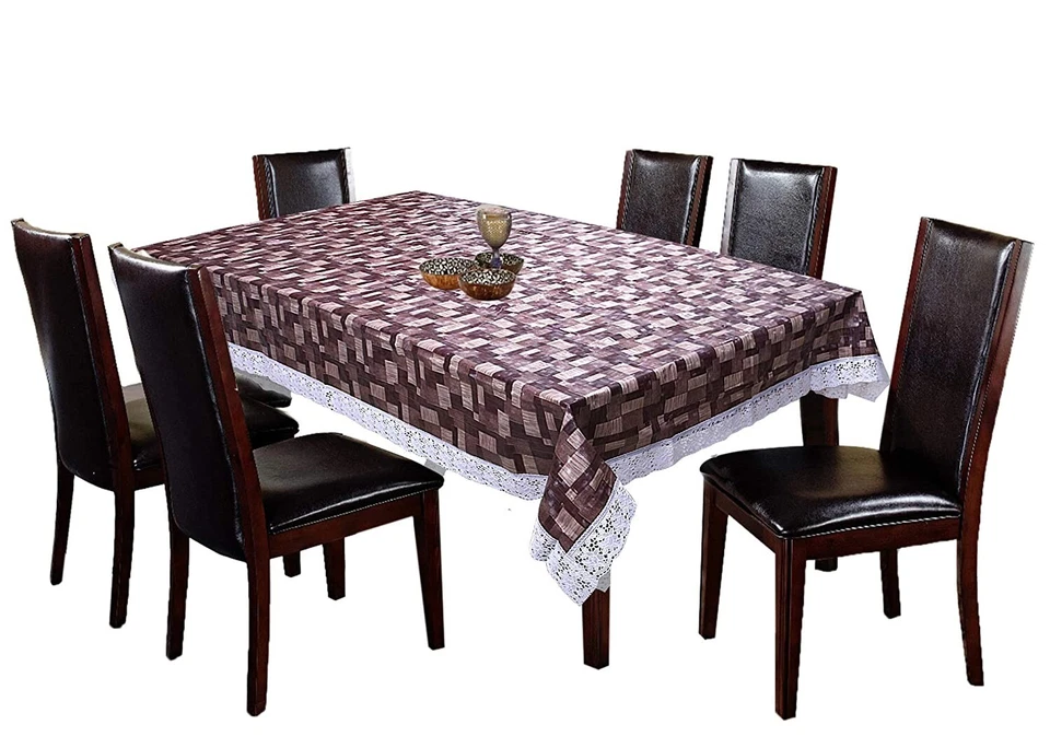 Checkered Design PVC 6 Seater Dining Table Cover 60"x90" Brown US - Image 2 of 4