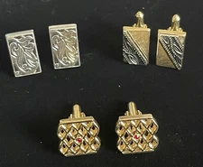 Vintage Swank Silver & Gold Tone Textured Rectangle Cufflinks Lot 3