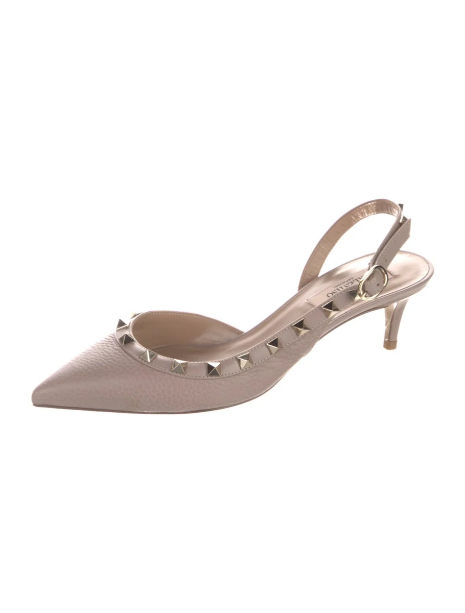 Valentino Garavani Rockstud Low-Heel Leather Slingback Pumps Valentino Garavani Rockstud Low-Heel Leather Slingback Pumps
