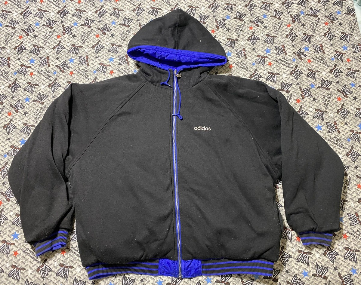 Adidas Reversible Coat Tre-Foil Blue 3 Stripes Men's XL VTG 90s | eBay