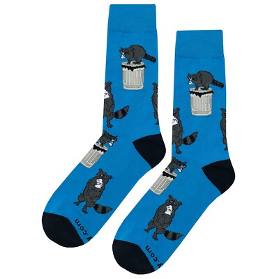 NWT Rustling Raccoon Blue Dress Socks Novelty Men 8-12 Blue Crazy Fun Sockfly