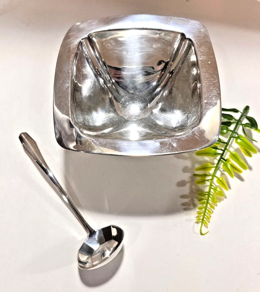 Plato de condimentos cuadrado ALVIN de plata de ley con cuchara 105,5 gr. Sin mono Foto 2 de 4