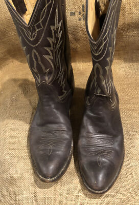 Vintage Nocona 10 D Brown Leather Western Cowboy Boots Rodeo  display picture 2