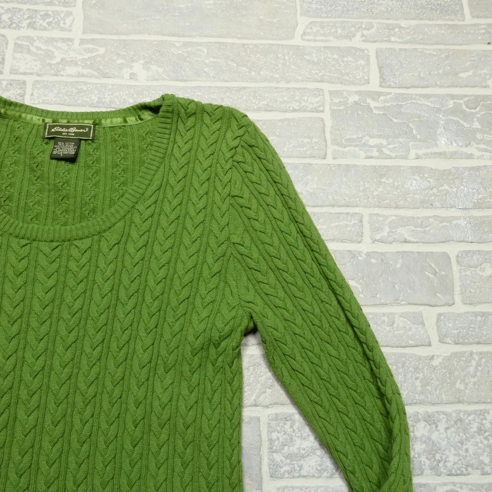 Suéter Eddie Bauer Mujer Grande Verde Tejido con Cable Algodón Cachemira Mezcla Angora Foto 4 de 4
