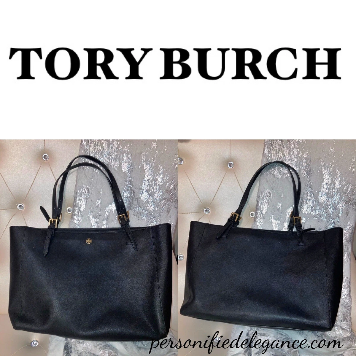 Tory Burch York Black Large Buckle Tote, Luxury, Bags & Wallets on