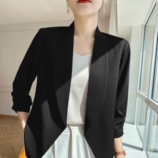 Office Women 3/4 Sleeve Blazer Suit Jacket Coat Open Front Top Business Dress