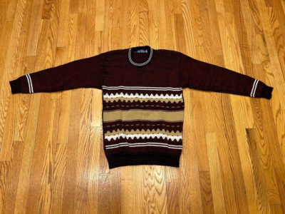 Vintage Oswal Design Red Striped Knit Sweater Mohair 80's Mens