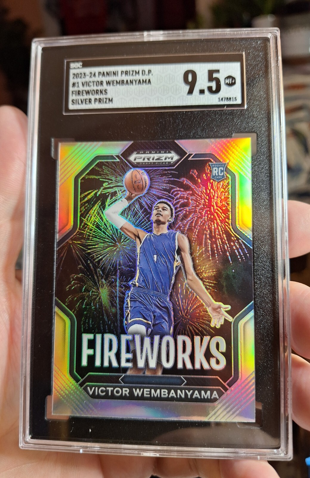 2023 PANINI Silver PRIZM DP FIREWORKS #1 VICTOR WEMBANYAMA ROOKIE RC Sgc 9.5