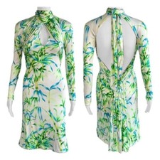 Gianni Versace S/S 2000 Runway Bamboo Jungle Print Keyhole Cutout Back Dress
