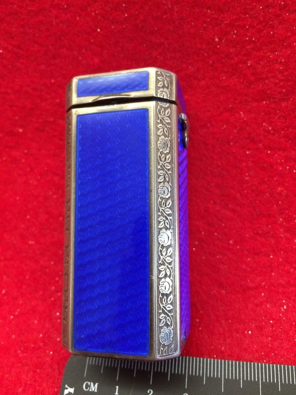 ANTIQUE STERLING SILVER COBALT GUILLOCHE ENAMEL CASE BOX 