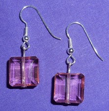 PINK CRYSTAL SQUARE EARRINGS - with Sterling Silver Ear Wires or GP , 12mm