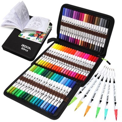 ZSCM Art Duo Tip Brush Markers Set, 60 Colors Fine Brush Tip Artist Drawing P...