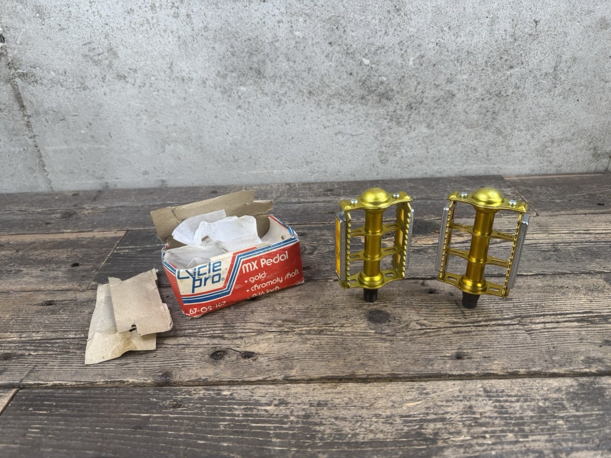 NOS Gold Bmx Pedals Cycle Pro 9/16 Vintage Old School Rat Trap | eBay