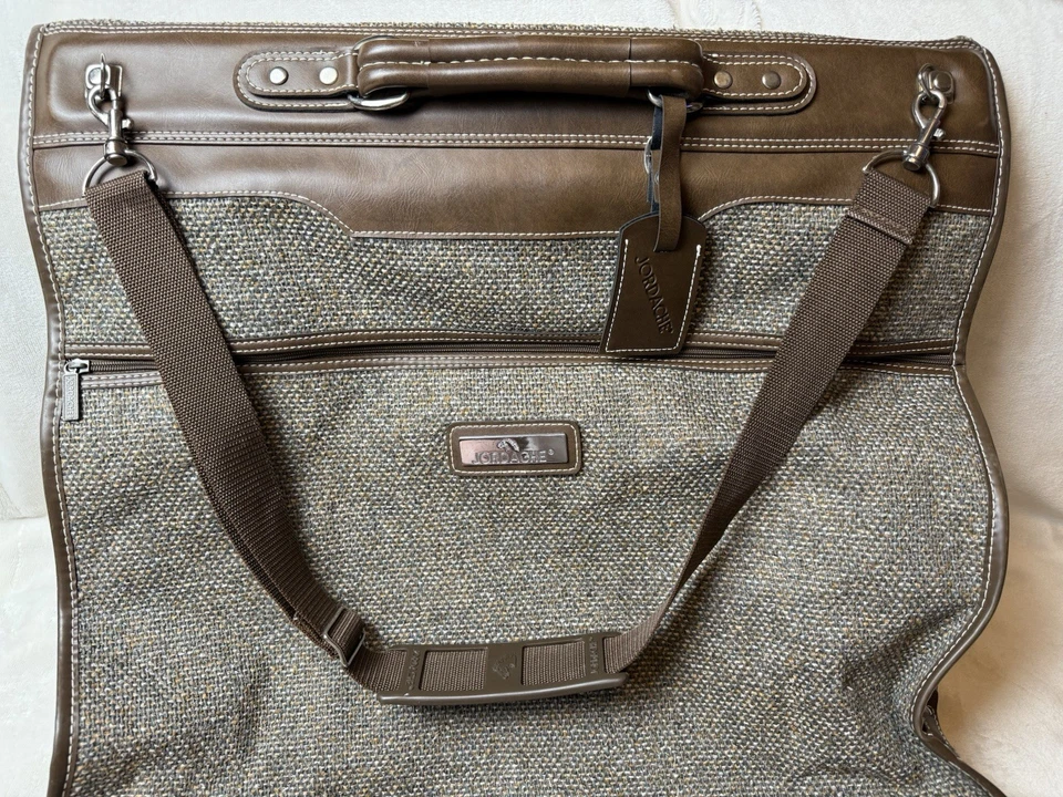 Vintage Jordache Luggage Hanging Folding Garment Travel Bag Tweed Brown - Image 2 of 4