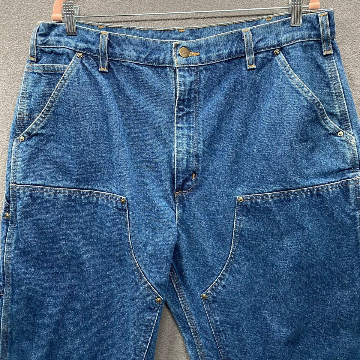 Carhartt B73 DST Double Knee Men 38x34 Dungaree Logger Jean Blue