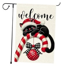 Winter Garden Flag 12x18 Inch Welcome Double Sided Burlap, Black Cat Candy