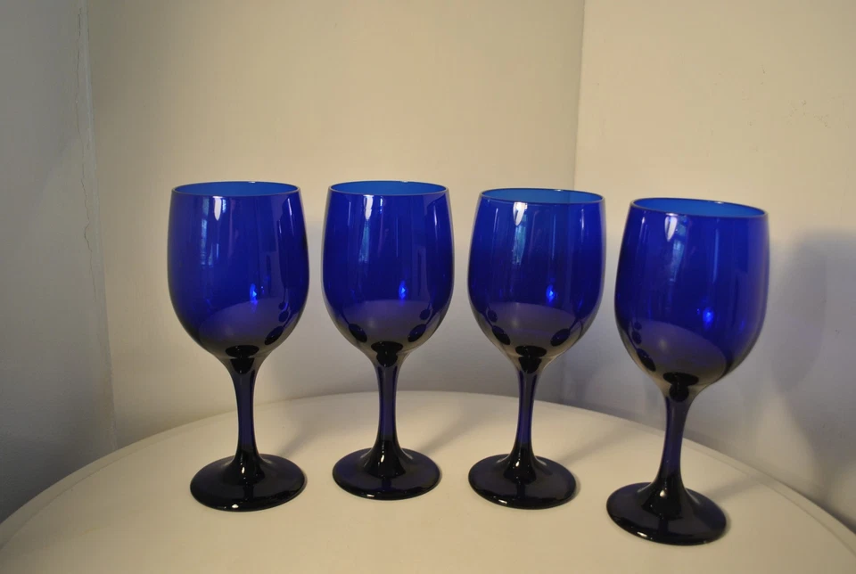 Libbey Glass Wine set-4x Vintage cobalt blue art glass- Stunning Marked GC - Image 3 of 4