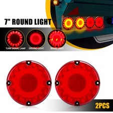 Round 7"in LED Truck Trailer Bus Stop Turn Signal Brake Tail Light 12-24V Red