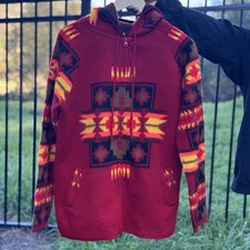 Vintage 90  s Red Native American Tribal Wool Blend Hoodie Jacket Medium