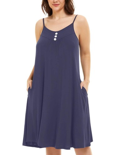 Women's Full Slip Sleeveless Plus Size Sleepwear Pajama Dress V Neck Button N...