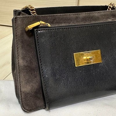 GIVENCHY GV3 Chain Shoulder Bag Handbag Leather Suede Black USED
