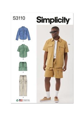 SIMPLICITY 3110 Schnittmuster Herren Hemden, Shorts & Hosen 44-52ins ungeschnitten
