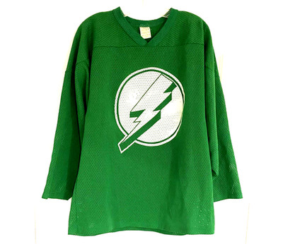 Vintage Super Star Green Mesh Hockey Jersey Lightning Bolt Logo Mens M USA Made