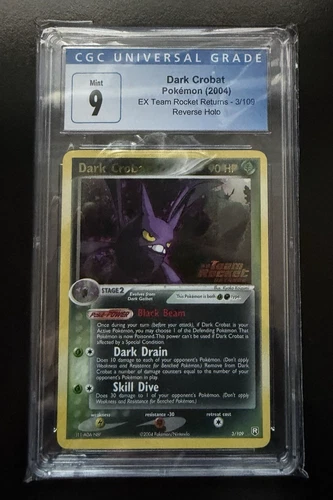 Pokemon Dark Crobat 3/109 Team Rocket Returns Reverse Holo 2004 CGC 9 BLUE LABEL