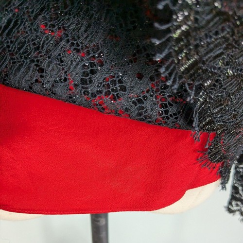Silk Lace Vintage Top Blouse S Black Red Goth Overlay Holiday Christmas 10 - Picture 7 of 11