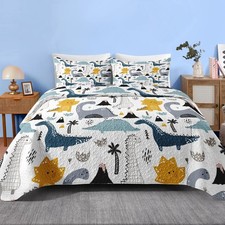 Quilt Set Full/Queen Size, Cute Dinosaur 3 Pcs Soft Bed Cover Bedding Set for...