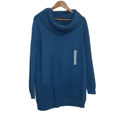 Jeanne Pierre Women’s Blue Cowl Neck Tunic Sweater Sz X-Large