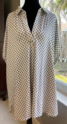 Lands End 2X 20W  V-Neck Cap Sleeve Medallion Print Cotton Comfy Cool Spring Top