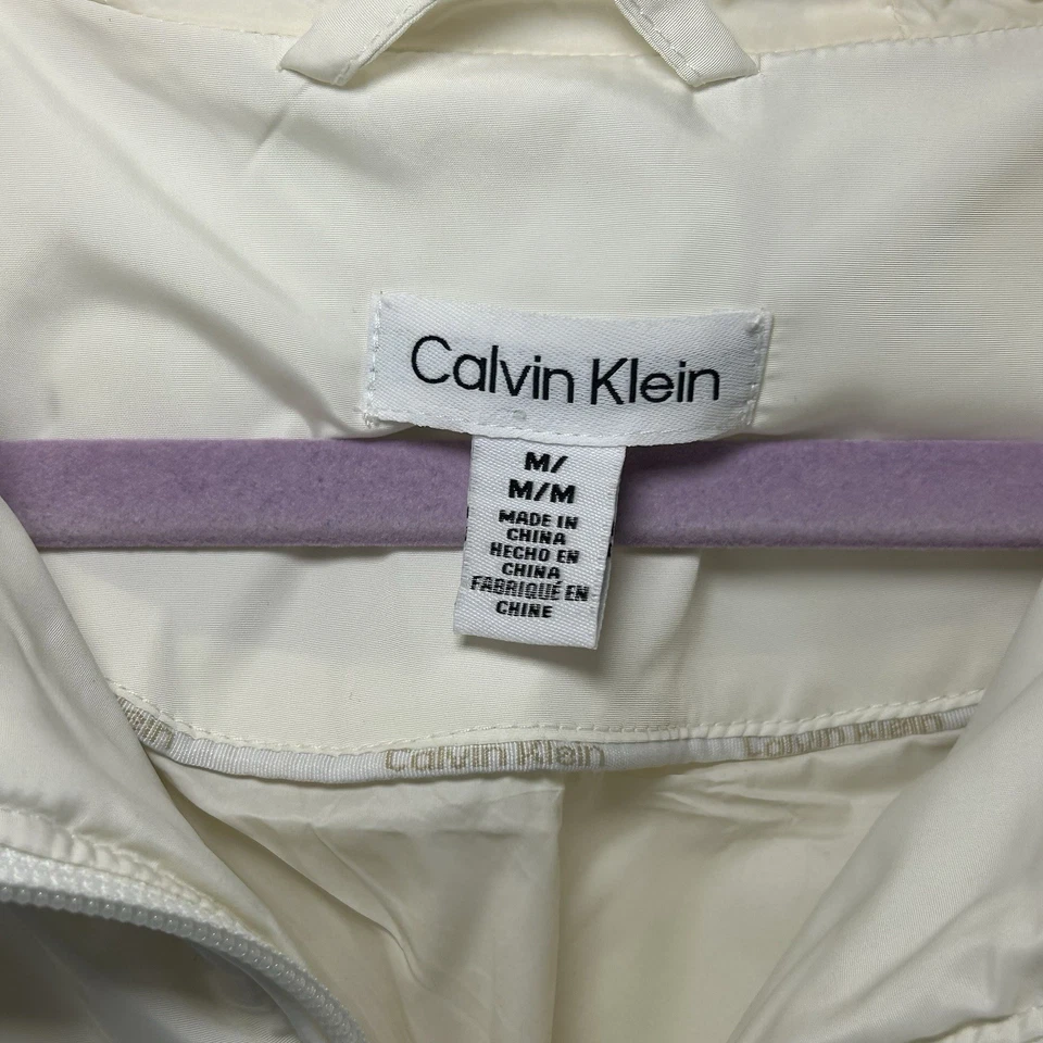Chaleco acolchado blanco largo hasta el tobillo Calvin Klein para mujer talla mediana con capucha Foto 2 de 4