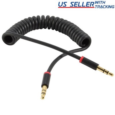 2x 3ft Spring Coiled 3.5mm Aux Cable Stereo Audio Auxiliary Cord (2-Pack)