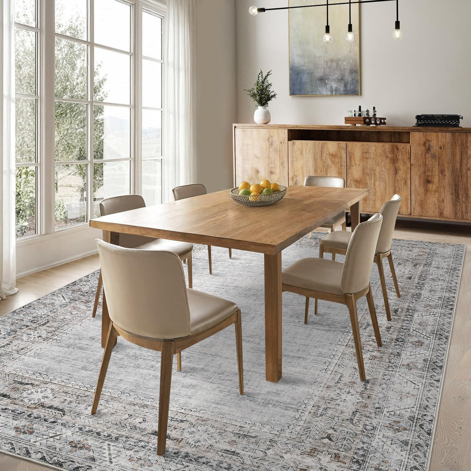 5x7 Washable Area Rug for Living Room Vintage Border Rug Stain Resistant Dini...