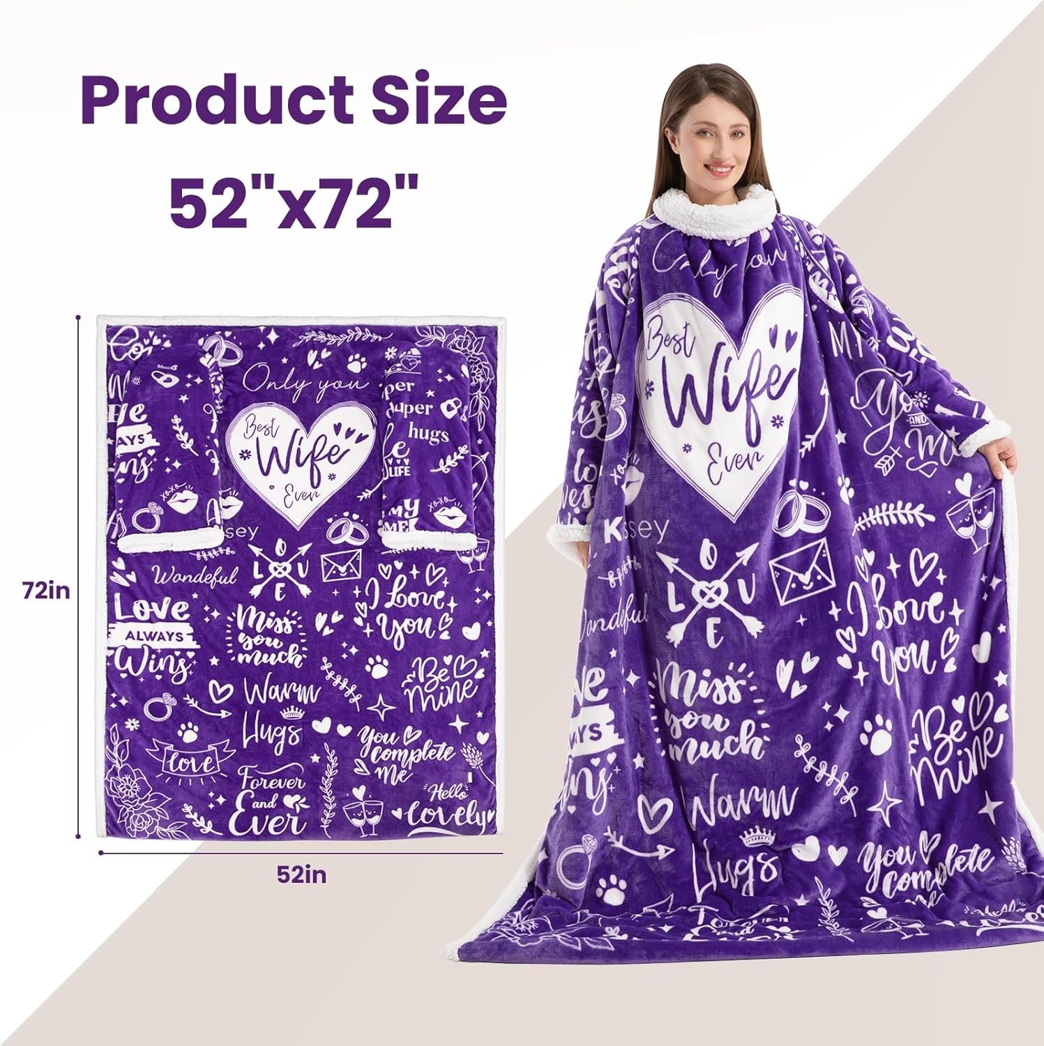 Wearable Heated Blanket with Sleeves Foot Pocket Electric Throw for Women Gift