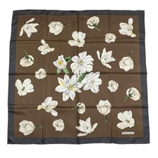 Tiffany Co Silk Scarf Brown Floral Magnolia Print Square Designer Luxury