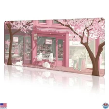 Large Pink Cherry Blossom Cat Mouse Pad - 31.5in Non-Slip Desk Mat, Cute Design