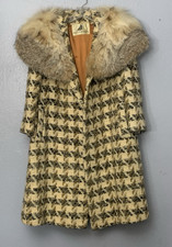 Vtg 70s Rothmoor Tapestry Tweed Wool Coat Fur...
