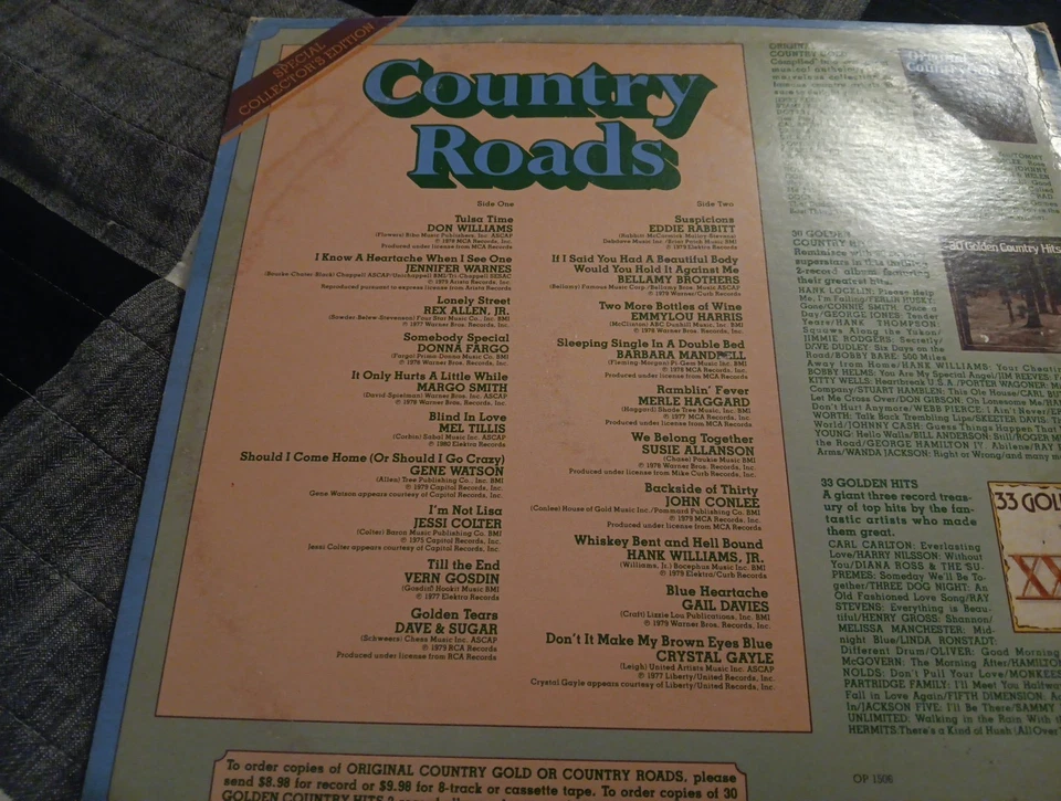COUNTRY ROADS ~ EMMYLOU HARRIS, HANK WILLIAMS JR, MERLE HAGGARD ~ 1980 ~ LP ~ EX - Image 2 of 2