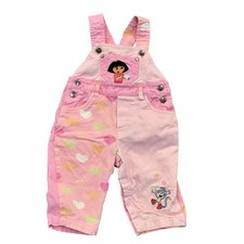 Vtg Y2K Dora The Explorer Nick Jr. 2005 Girls Pink Overall Hearts Spring Sz 12M