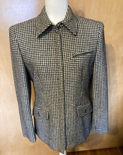 Ralph Lauren Sz 8 Black Tan 90s Equestrian Houndstooth Blazer Jacket Wool