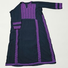 Vintage Palestinian Tatreez Thobe Hand Embroidered Purple Cross Stitch Dress