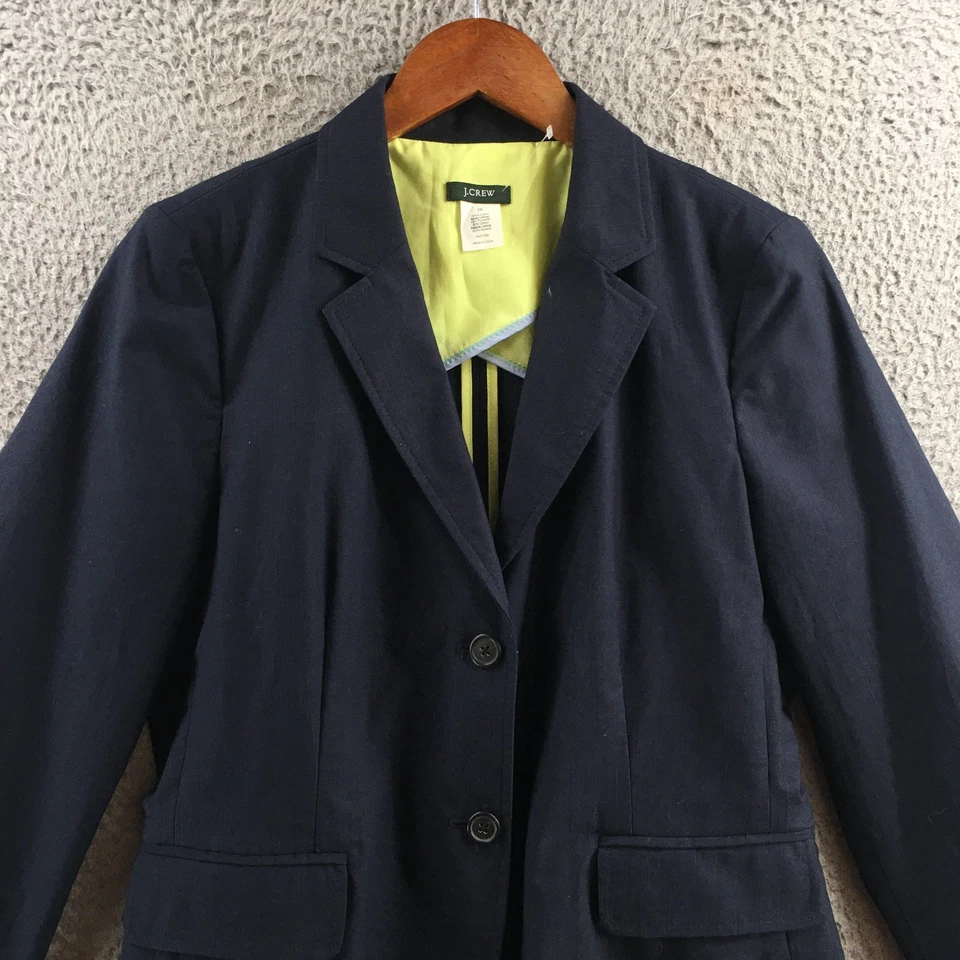 J.Crew Blazer Jacket Women 10 Blue Cotton Long Sleeve Button Front Pocket Casual - Image 2 of 4