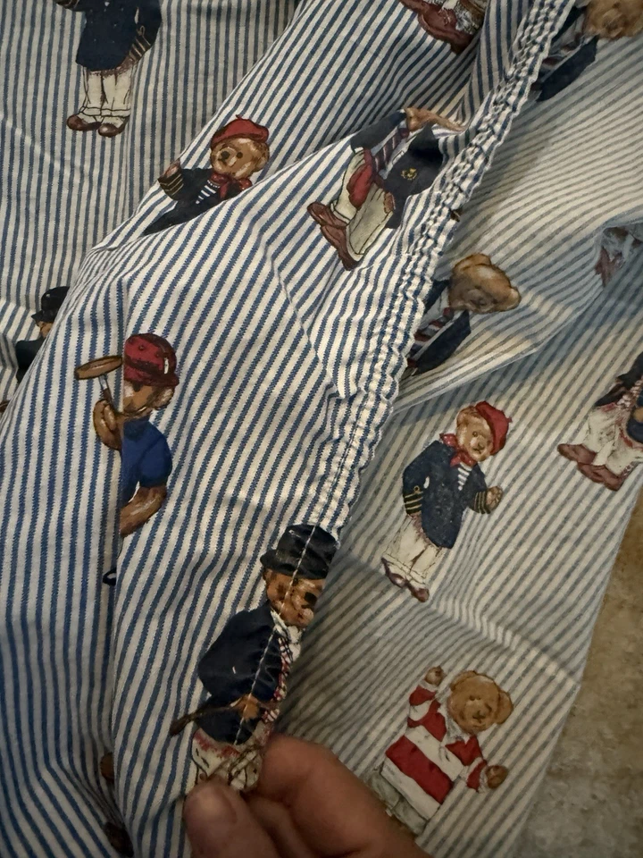 Ralph Lauren Vintage Teddy Bear Polo Striped Twin Sheet Set Fitted & Flat READ - Image 4 of 4