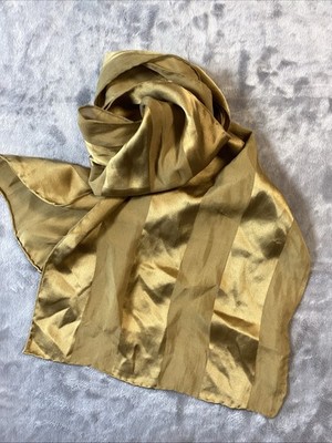 Camel Gold Stripe On Stripe Silk Charmeuse Scarf 11  X 58  No Tag Top Quality