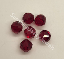 6pc Swarovski Crystal Siam 10mm Faceted Round 5300 Beads; Vintage; Dark Red