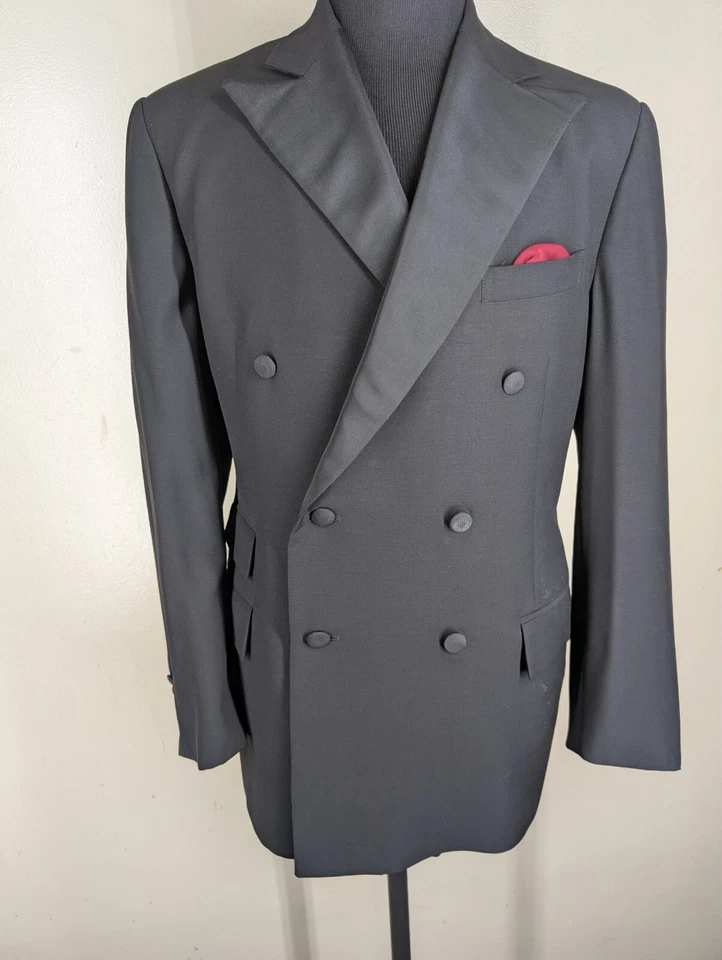 Polo  Made In Italy Double Breasted Formal  Black Dinner Jacket-No Pants- 46 Reg - Image 3 of 4